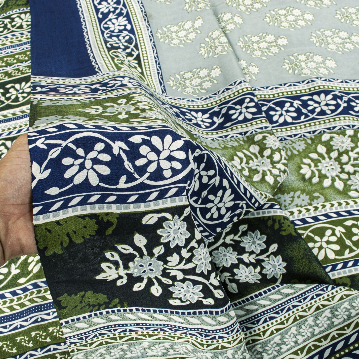 Sanskriti Vintage Gray Pure Silk Saree Floral Print Tie Dye 5+Yard Craft Fabric