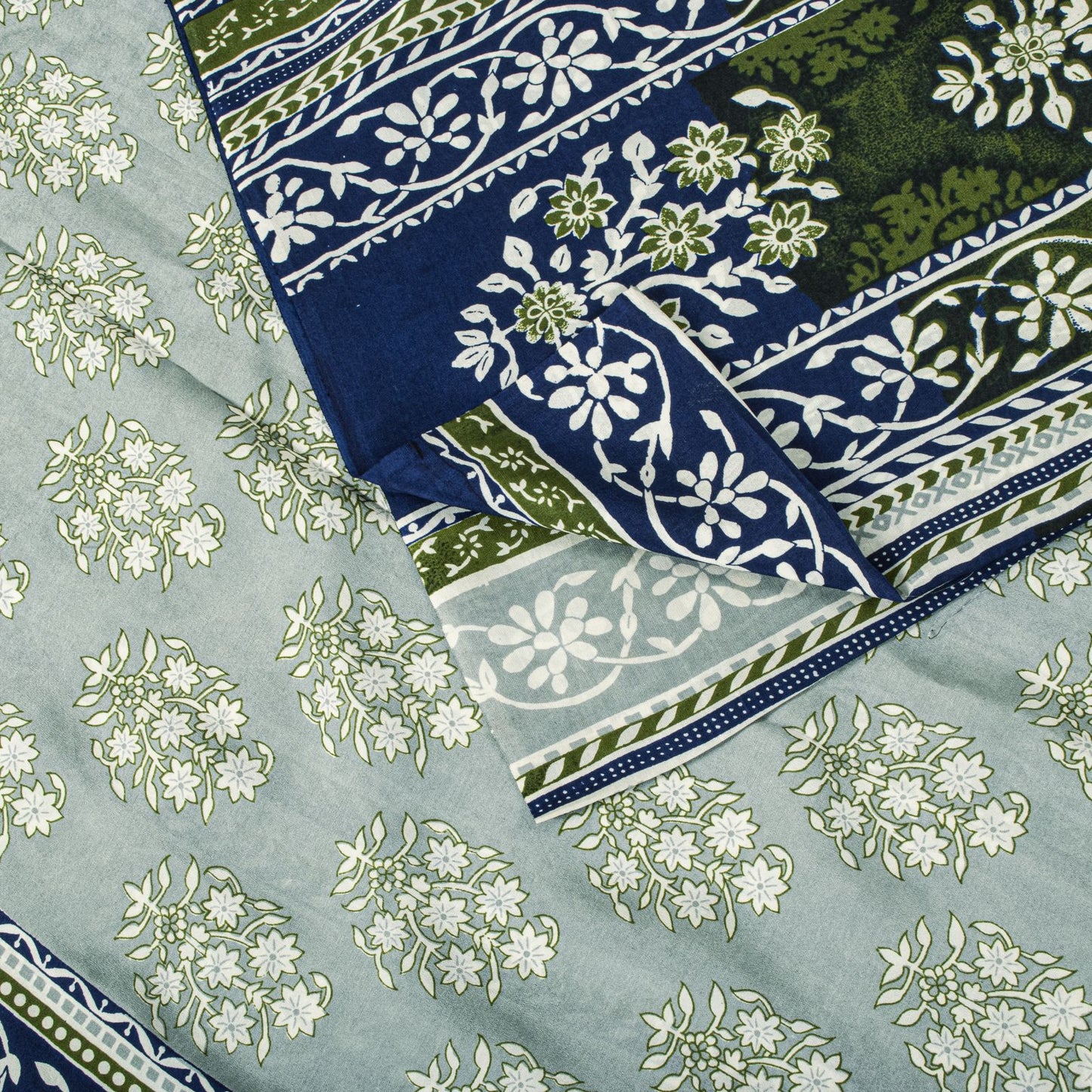 Sanskriti Vintage Gray Pure Silk Saree Floral Print Tie Dye 5+Yard Craft Fabric
