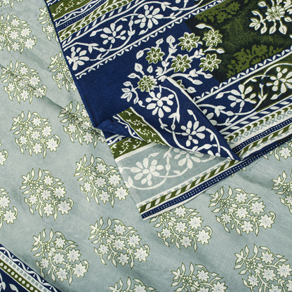 Sanskriti Vintage Gray Pure Silk Saree Floral Print Tie Dye 5+Yard Craft Fabric