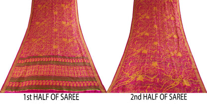 Sanskriti Vintage Pink Pure Silk Paisley Floral Print Saree 5+Yard Fabric Craft