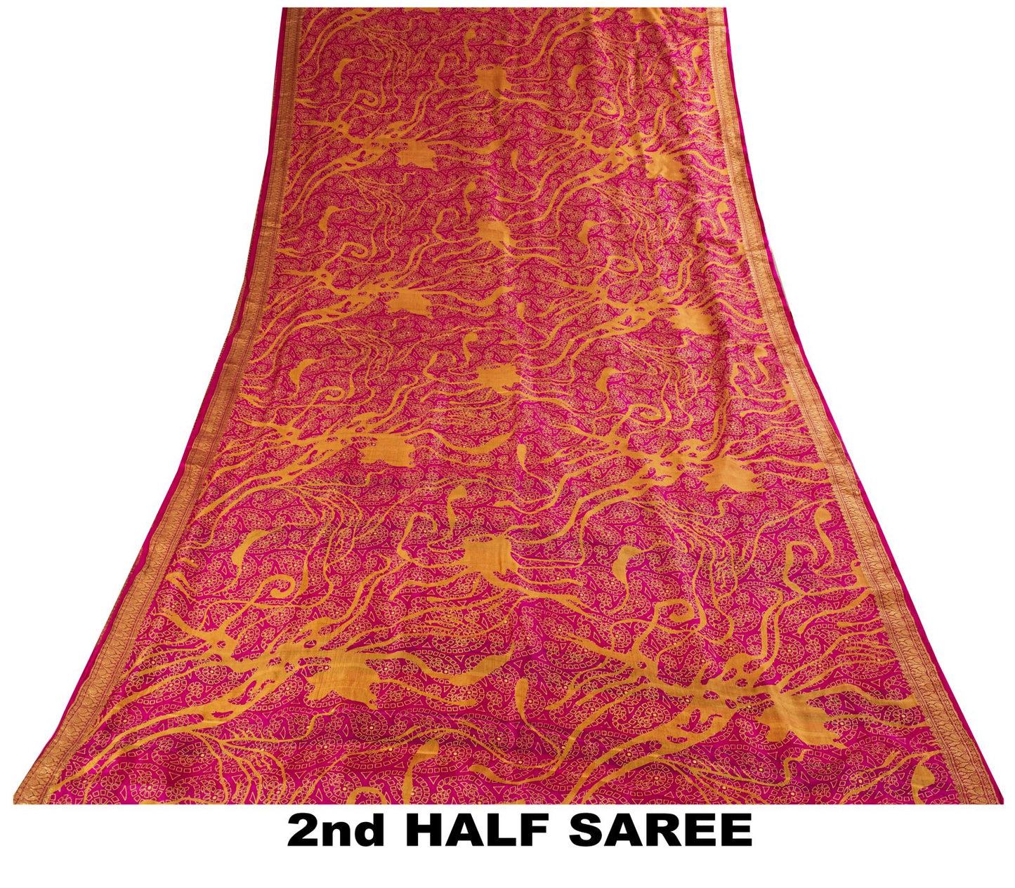 Sanskriti Vintage Pink Pure Silk Paisley Floral Print Saree 5+Yard Fabric Craft