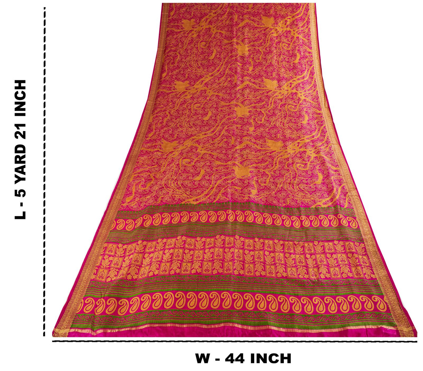 Sanskriti Vintage Pink Pure Silk Paisley Floral Print Saree 5+Yard Fabric Craft