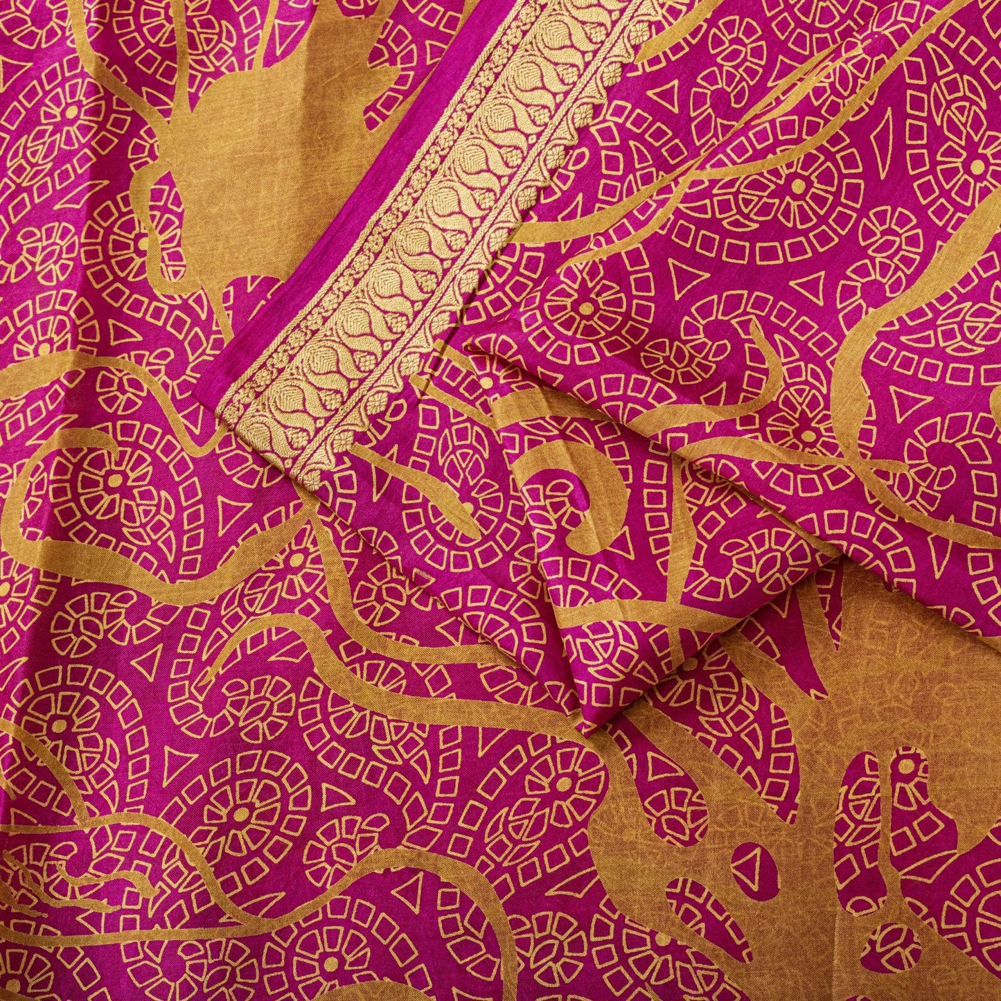 Sanskriti Vintage Pink Pure Silk Paisley Floral Print Saree 5+Yard Fabric Craft