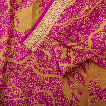 Sanskriti Vintage Pink Pure Silk Paisley Floral Print Saree 5+Yard Fabric Craft