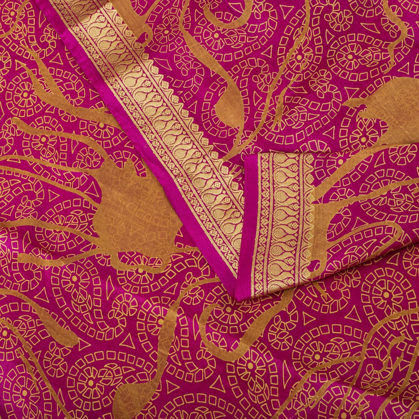 Sanskriti Vintage Pink Pure Silk Paisley Floral Print Saree 5+Yard Fabric Craft