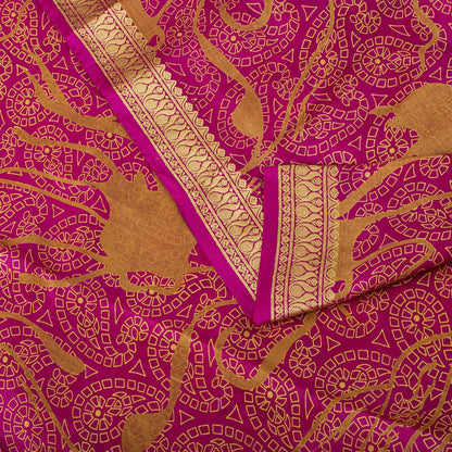 Sanskriti Vintage Pink Pure Silk Paisley Floral Print Saree 5+Yard Fabric Craft