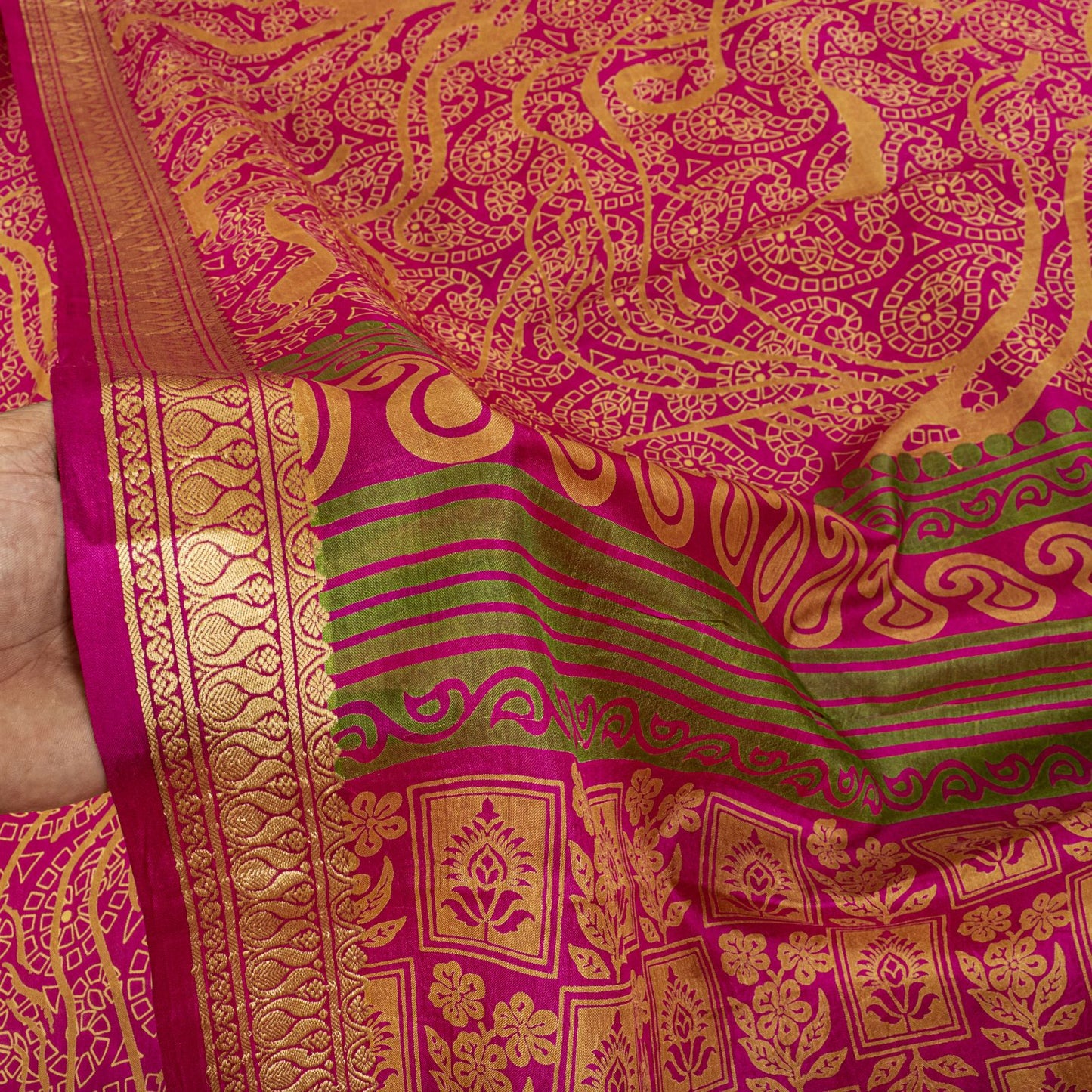 Sanskriti Vintage Pink Pure Silk Paisley Floral Print Saree 5+Yard Fabric Craft