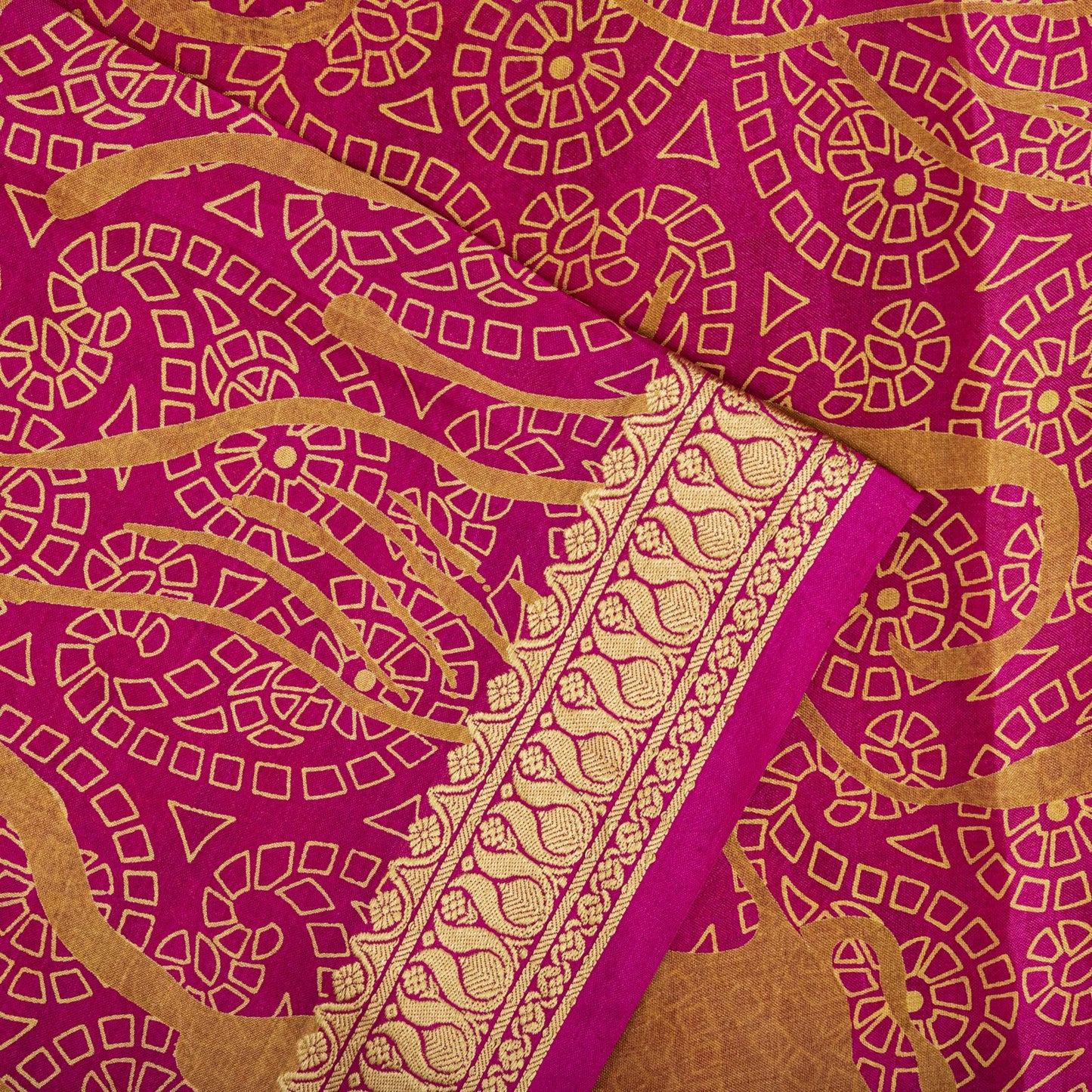 Sanskriti Vintage Pink Pure Silk Paisley Floral Print Saree 5+Yard Fabric Craft