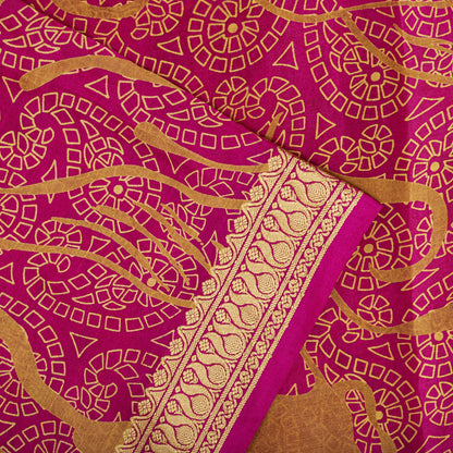 Sanskriti Vintage Pink Pure Silk Paisley Floral Print Saree 5+Yard Fabric Craft