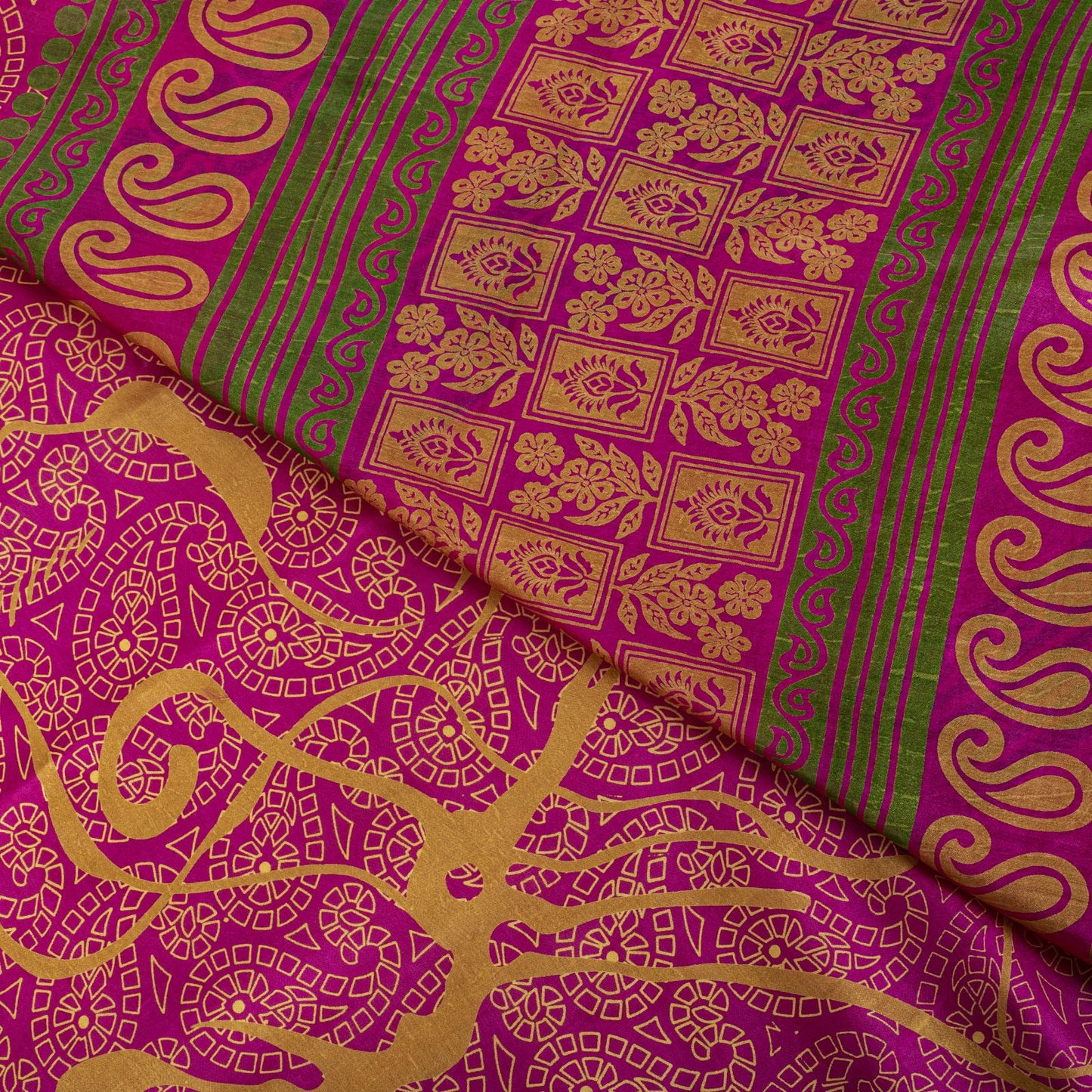Sanskriti Vintage Pink Pure Silk Paisley Floral Print Saree 5+Yard Fabric Craft