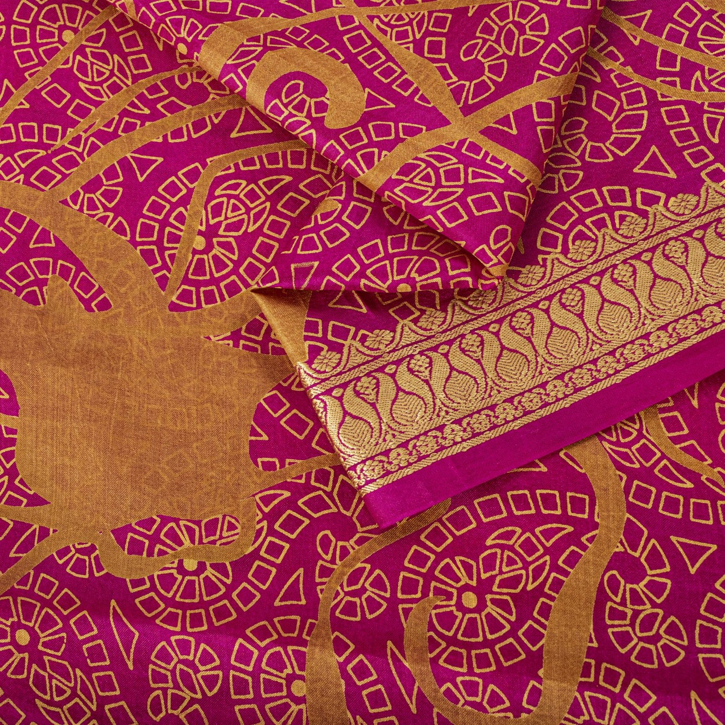 Sanskriti Vintage Pink Pure Silk Paisley Floral Print Saree 5+Yard Fabric Craft
