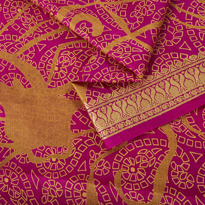 Sanskriti Vintage Pink Pure Silk Paisley Floral Print Saree 5+Yard Fabric Craft