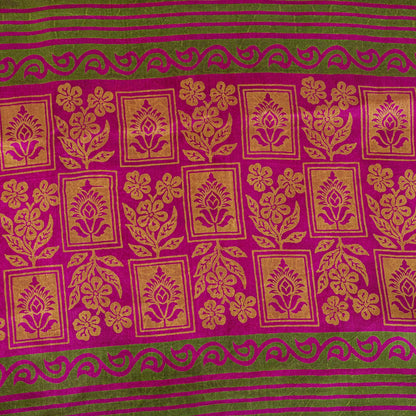 Sanskriti Vintage Pink Pure Silk Paisley Floral Print Saree 5+Yard Fabric Craft