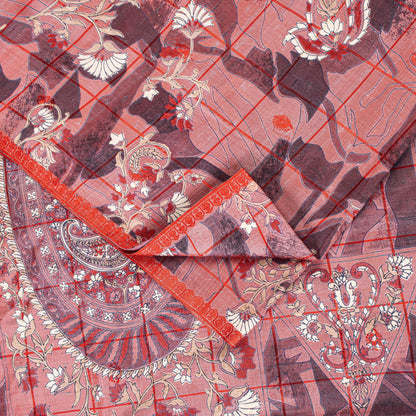 Sanskriti Vintage Saree Dusty Pink 100% Pure Silk Saree 5.5+Yd Supplies Floral Printed Sari For Crafting, Upcycling, or Even Wearing