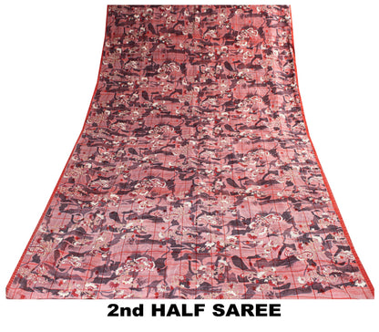 Sanskriti Vintage Saree Dusty Pink 100% Pure Silk Saree 5.5+Yd Supplies Floral Printed Sari For Crafting, Upcycling, or Even Wearing