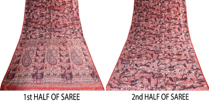 Sanskriti Vintage Saree Dusty Pink 100% Pure Silk Saree 5.5+Yd Supplies Floral Printed Sari For Crafting, Upcycling, or Even Wearing
