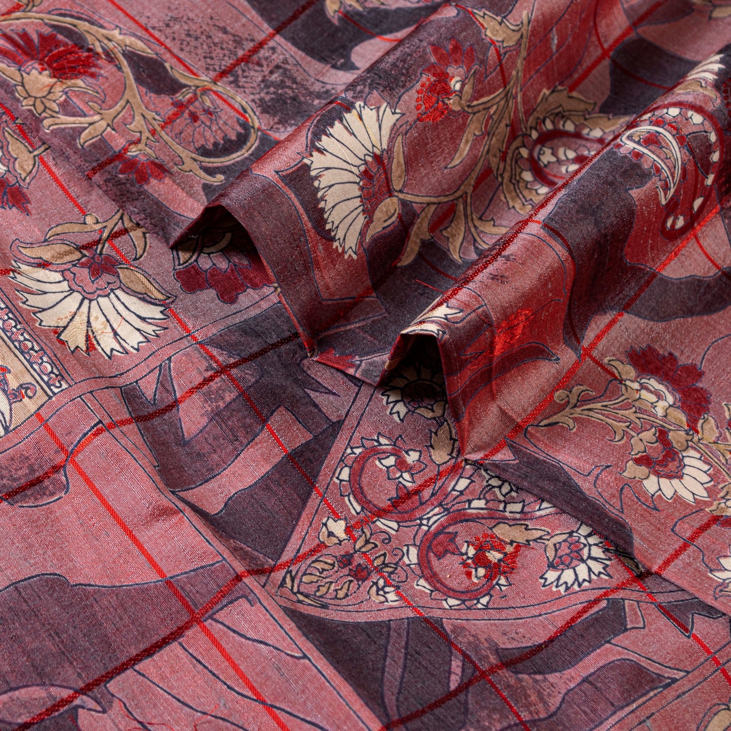 Sanskriti Vintage Saree Dusty Pink 100% Pure Silk Saree 5.5+Yd Supplies Floral Printed Sari For Crafting, Upcycling, or Even Wearing