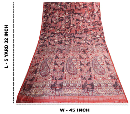 Sanskriti Vintage Saree Dusty Pink 100% Pure Silk Saree 5.5+Yd Supplies Floral Printed Sari For Crafting, Upcycling, or Even Wearing