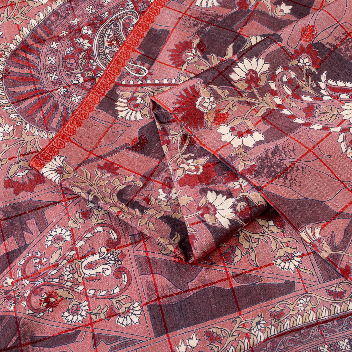 Sanskriti Vintage Saree Dusty Pink 100% Pure Silk Saree 5.5+Yd Supplies Floral Printed Sari For Crafting, Upcycling, or Even Wearing