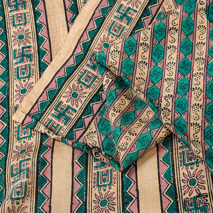 Sanskriti Vintage Printed Gajji Butter Soft Pure Silk Swastik Sarees 7+YD Sari