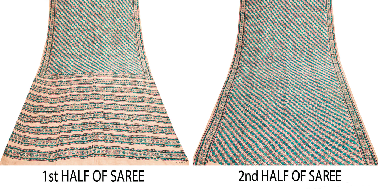 Sanskriti Vintage Printed Gajji Butter Soft Pure Silk Swastik Sarees 7+YD Sari