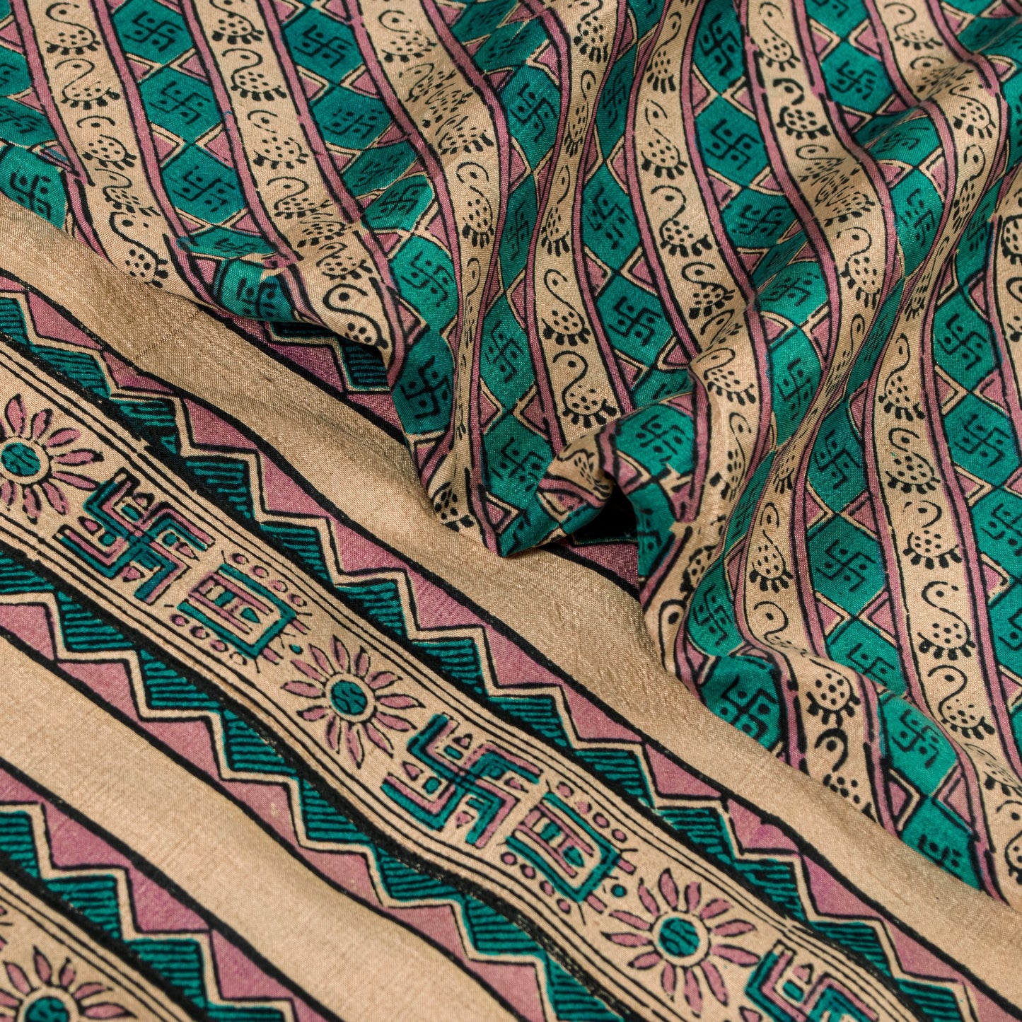 Sanskriti Vintage Printed Gajji Butter Soft Pure Silk Swastik Sarees 7+YD Sari