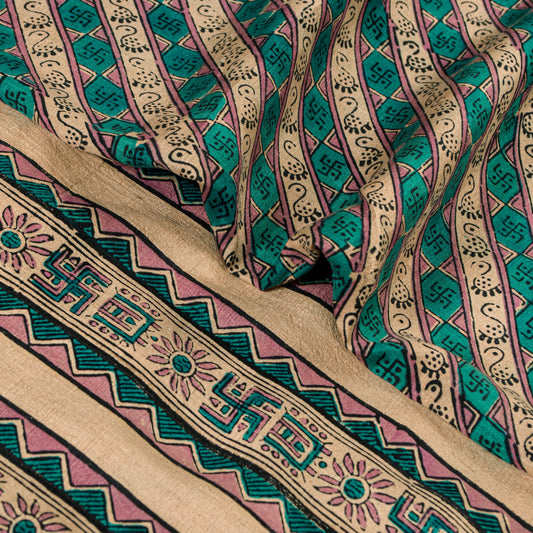 Sanskriti Vintage Printed Gajji Butter Soft Pure Silk Swastik Sarees 7+YD Sari