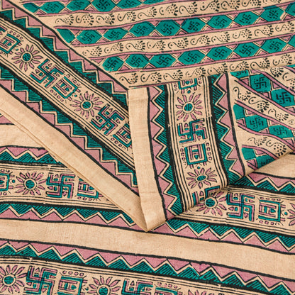 Sanskriti Vintage Printed Gajji Butter Soft Pure Silk Swastik Sarees 7+YD Sari