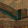 Sanskriti Vintage Cream Pure Chiffon Saree Hand Block Print 5.5+Yard Sari Fabric