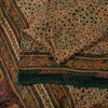 Sanskriti Vintage Cream Pure Chiffon Saree Hand Block Print 5.5+Yard Sari Fabric