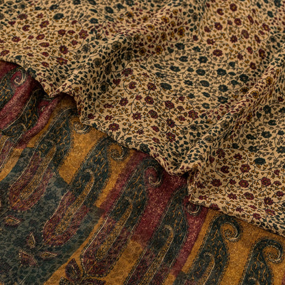 Sanskriti Vintage Cream Pure Chiffon Saree Hand Block Print 5.5+Yard Sari Fabric
