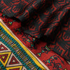Sanskriti Vintage Red-Black Pure Silk Saree Warli Art Abstract5.5+Yd Sari Fabric