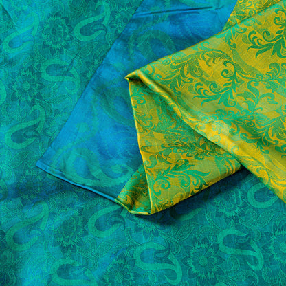 Sanskriti Vintage Craft Supply Floral Print Green Blue Pure Silk Sarees 6YD Sari