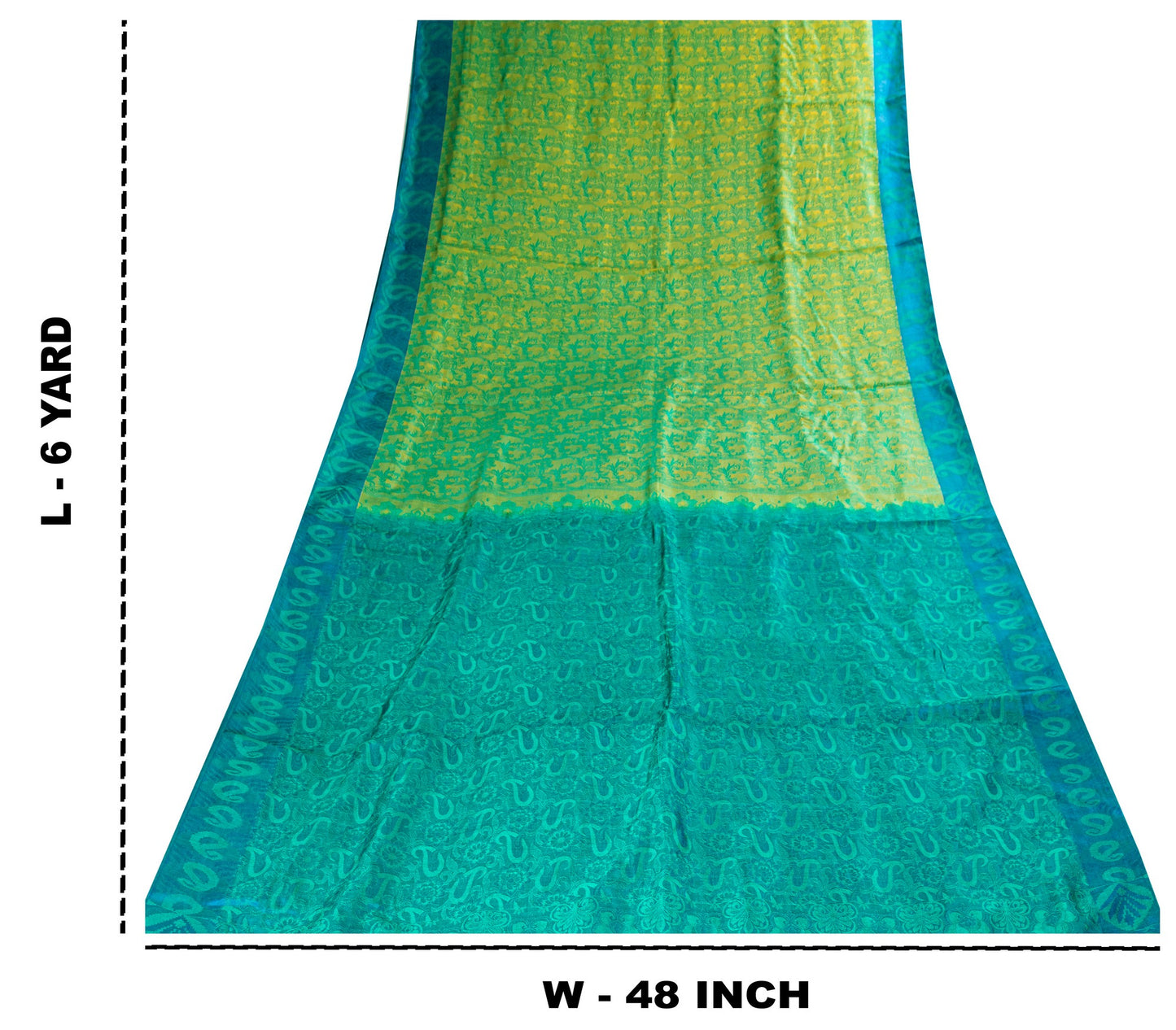 Sanskriti Vintage Craft Supply Floral Print Green Blue Pure Silk Sarees 6YD Sari