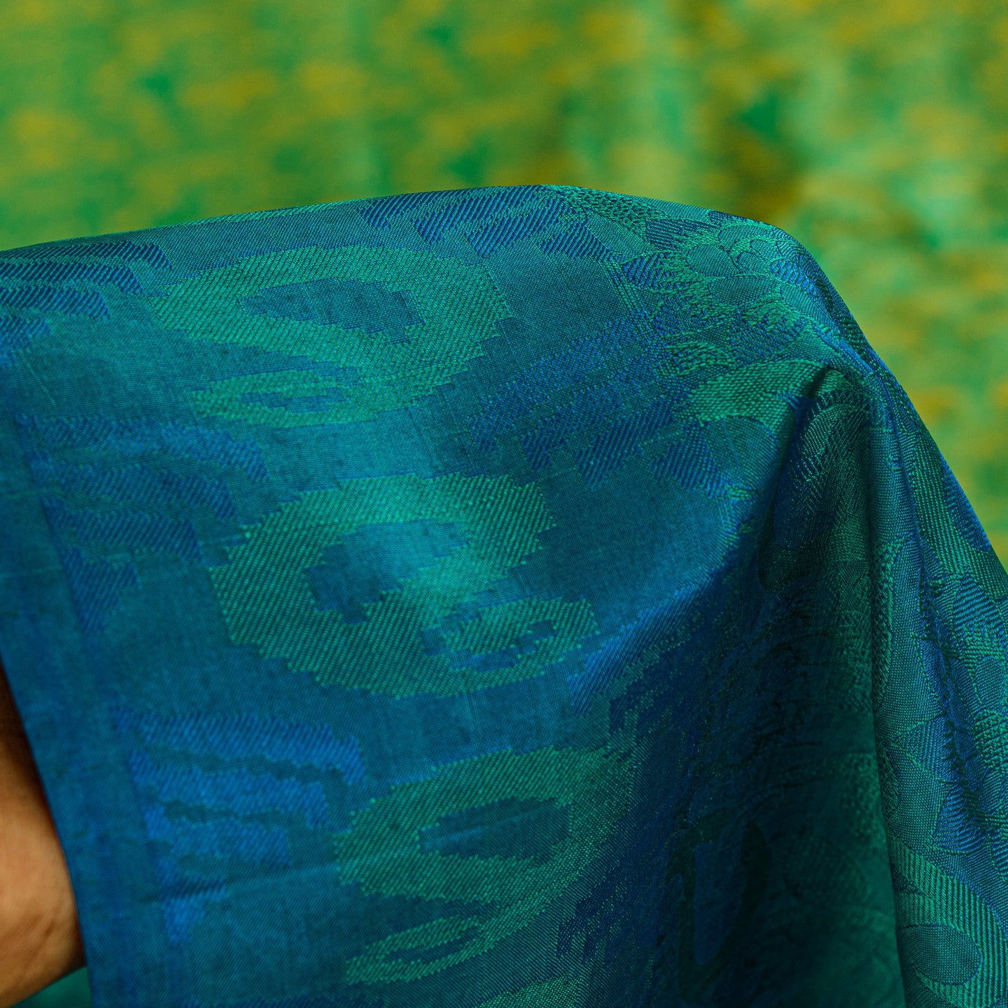 Sanskriti Vintage Craft Supply Floral Print Green Blue Pure Silk Sarees 6YD Sari