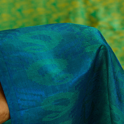 Sanskriti Vintage Craft Supply Floral Print Green Blue Pure Silk Sarees 6YD Sari