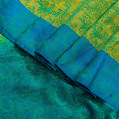 Sanskriti Vintage Craft Supply Floral Print Green Blue Pure Silk Sarees 6YD Sari