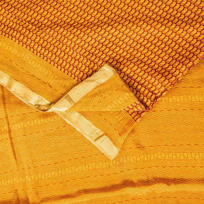 Sanskriti Vintage Orange-Saffron Sari Soft Pure Silk Block Printed Saree 5.5Yd