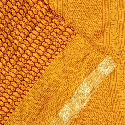 Sanskriti Vintage Orange-Saffron Sari Soft Pure Silk Block Printed Saree 5.5Yd