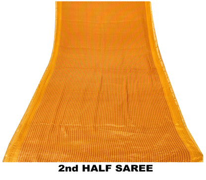 Sanskriti Vintage Orange-Saffron Sari Soft Pure Silk Block Printed Saree 5.5Yd