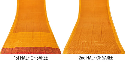 Sanskriti Vintage Orange-Saffron Sari Soft Pure Silk Block Printed Saree 5.5Yd