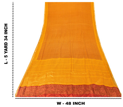 Sanskriti Vintage Orange-Saffron Sari Soft Pure Silk Block Printed Saree 5.5Yd