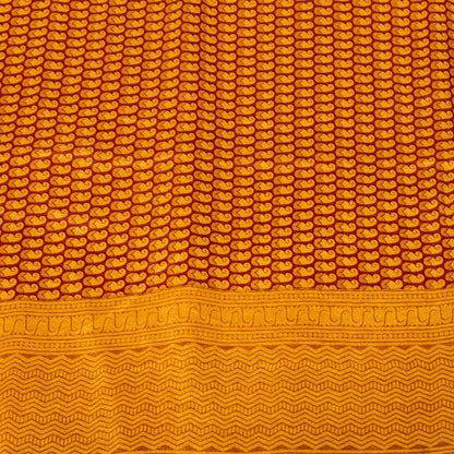 Sanskriti Vintage Orange-Saffron Sari Soft Pure Silk Block Printed Saree 5.5Yd