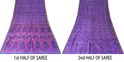 Sanskriti Vintage Blue Sari Soft Pure Silk Human Animal Zari Border Saree 6+YARD