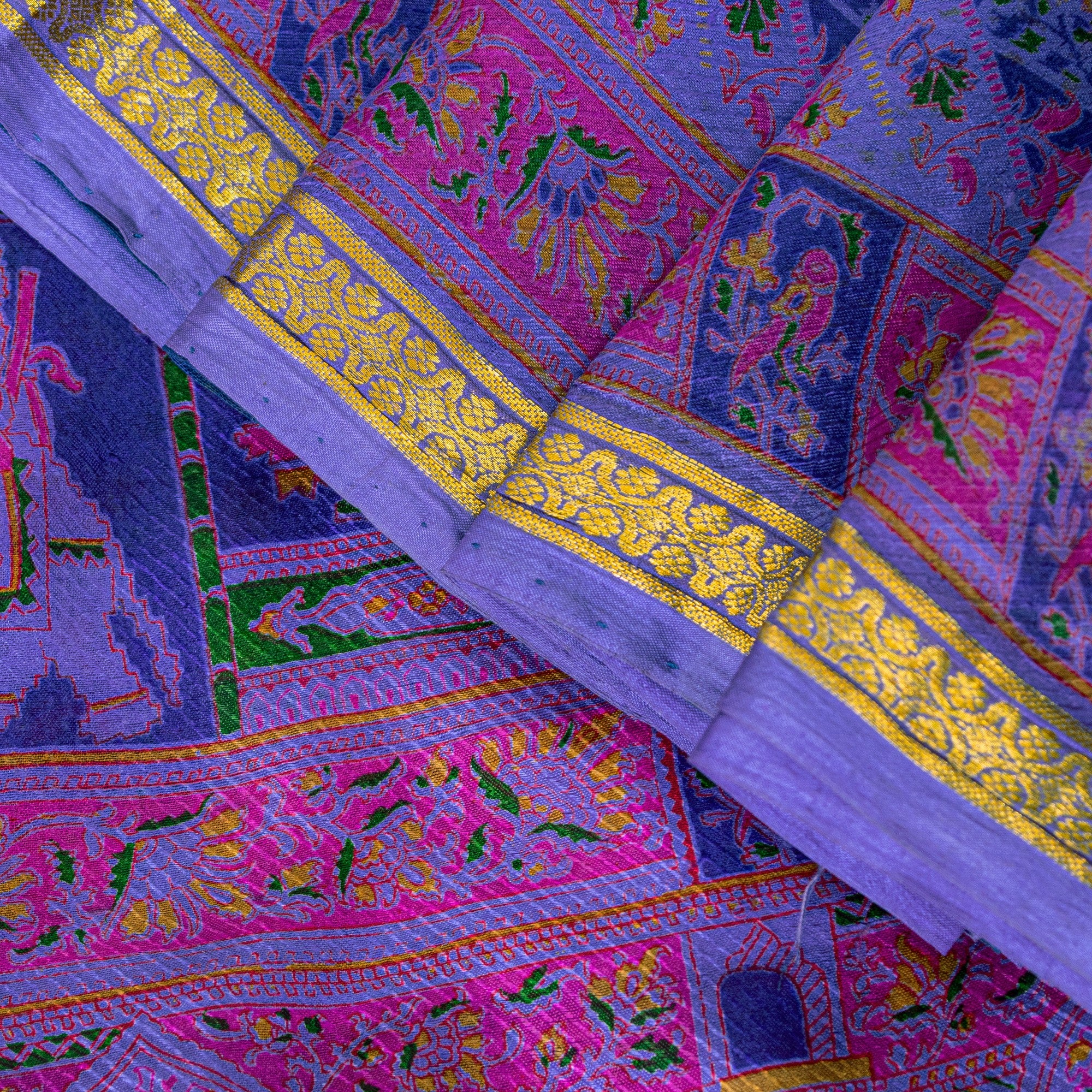 Sanskriti Vintage Blue Sari Soft Pure Silk Human Animal Zari Border Saree 6+YARD