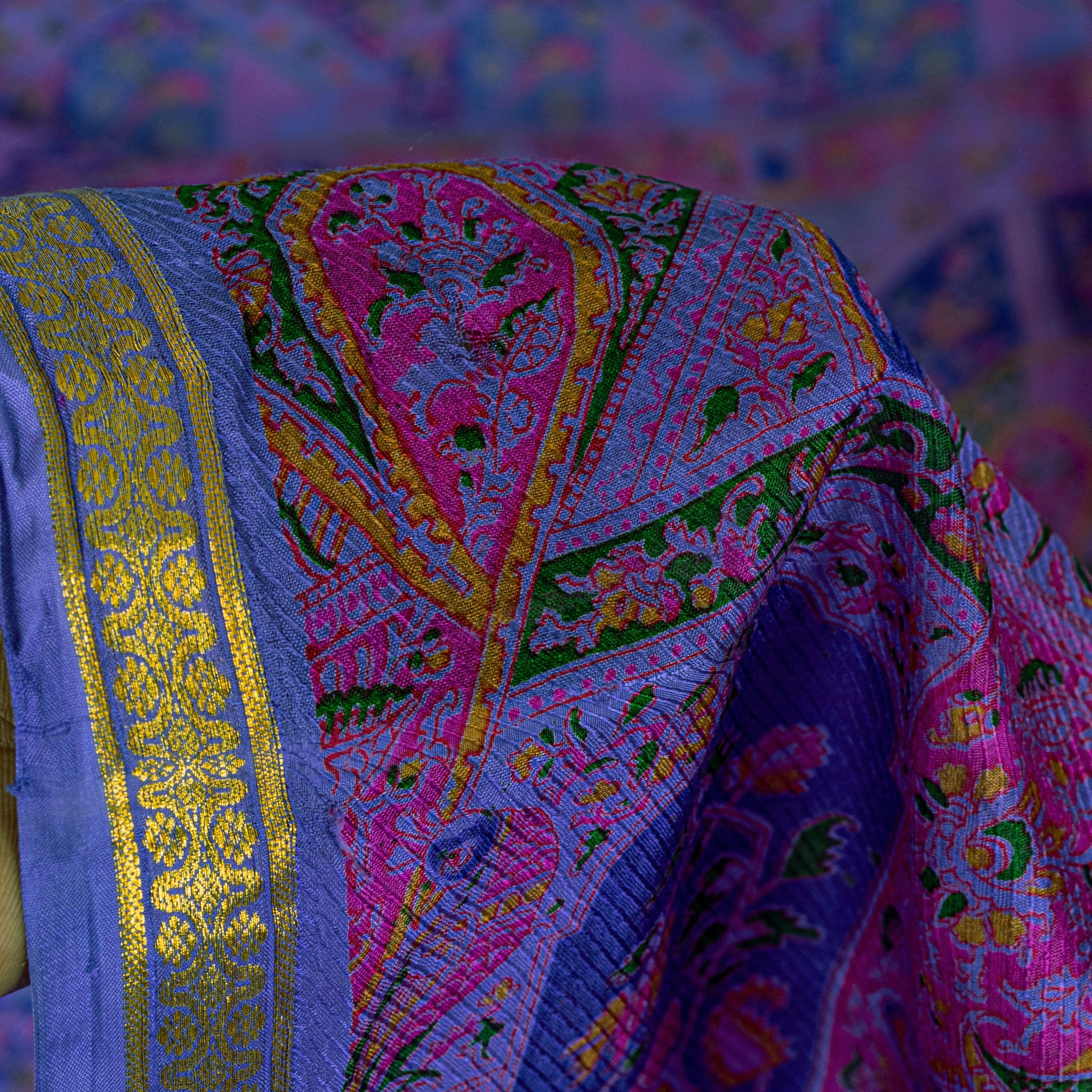 Sanskriti Vintage Blue Sari Soft Pure Silk Human Animal Zari Border Saree 6+YARD