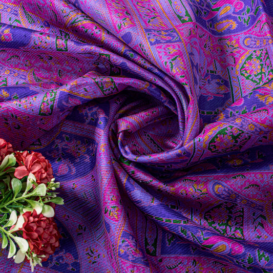 Sanskriti Vintage Blue Sari Soft Pure Silk Human Animal Zari Border Saree 6+YARD