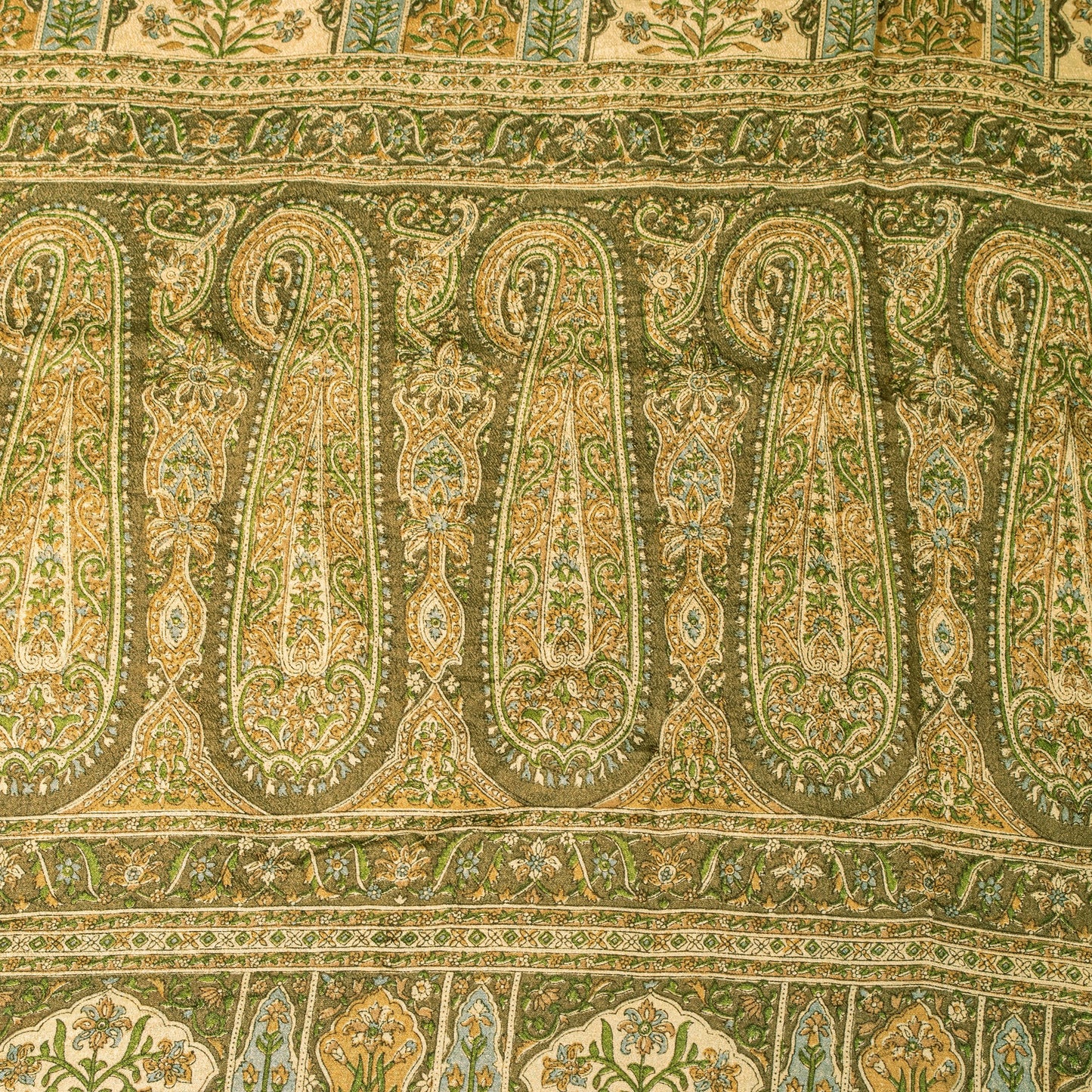 Sanskriti Vintage Sari Green Soft Pure Silk Paisley Hand Block Print Saree 6.5+