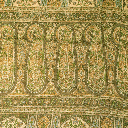 Sanskriti Vintage Sari Green Soft Pure Silk Paisley Hand Block Print Saree 6.5+