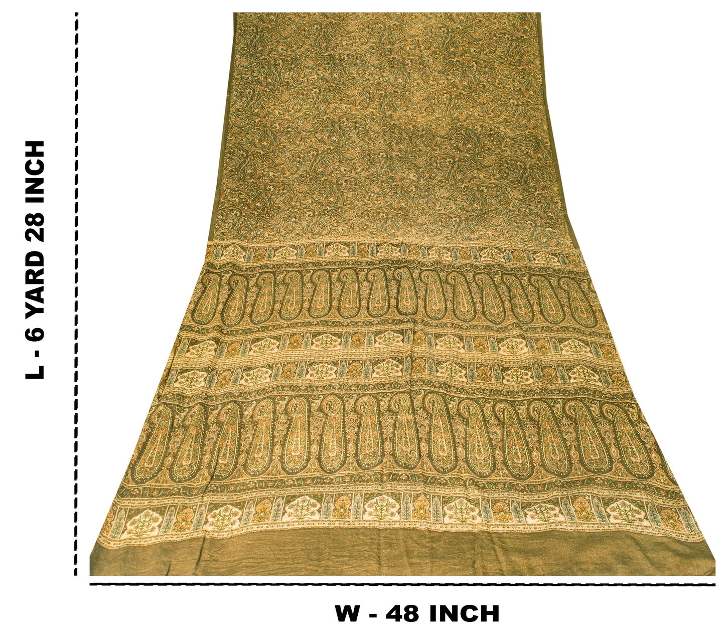 Sanskriti Vintage Sari Green Soft Pure Silk Paisley Hand Block Print Saree 6.5+